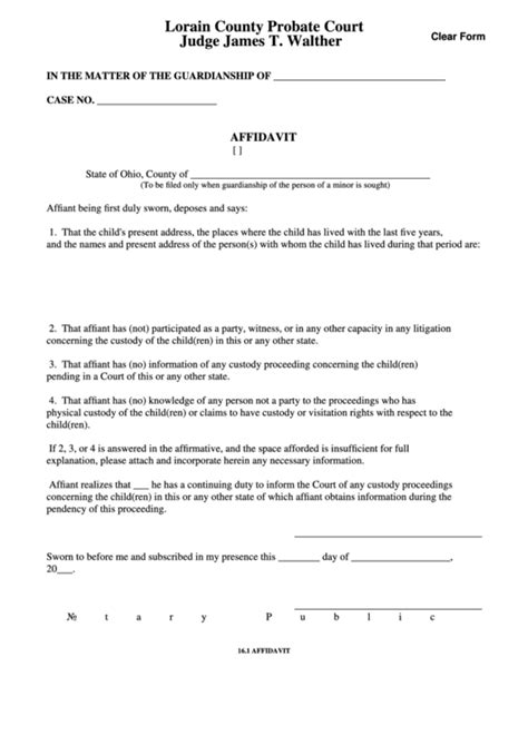 Fillable Form 16.1 - Affidavit - Lorain County Probate Court printable ...