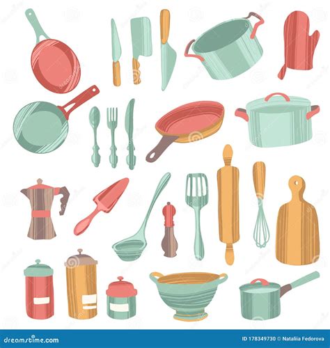 Conjunto De Utensilios De Cocina E Ilustraciones De Vectores A Mano