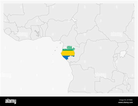 Gabon Map Highlighted In Gabon Flag Colors Gray Map With Neighboring