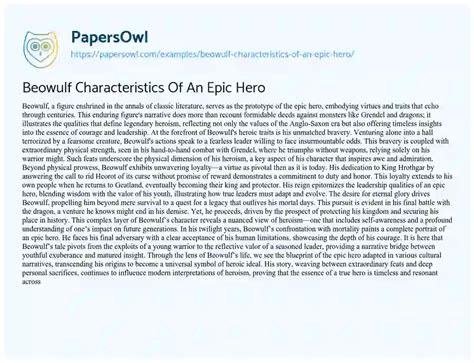 Beowulf Characteristics Of An Epic Hero Free Essay Example