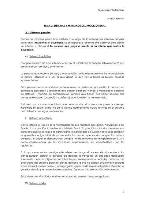 Tema 2 Sistemas Y Principios Del Proceso Penal Enjuiciamiento