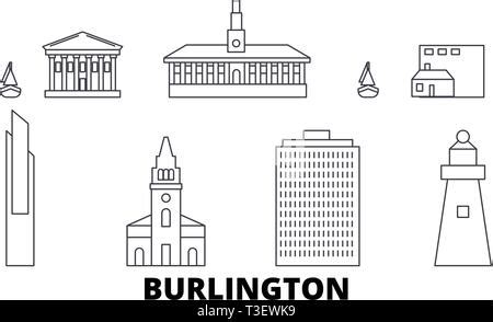 United States, Burlington city skyline isolated vector illustration ...