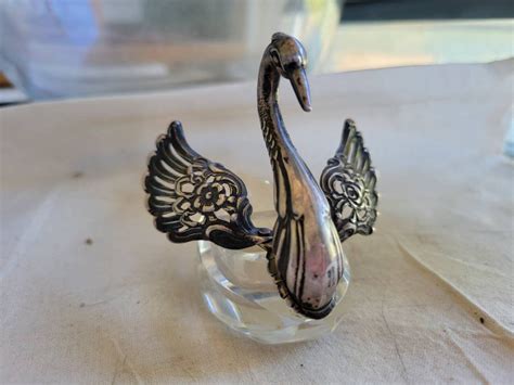 Antique Sterling Silver And Crystal Swan Salt Cellar Etsy