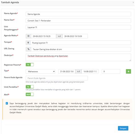 Simaster Menambah Agenda Bagian Untuk Penyelenggara Dti Ugm Ac Id