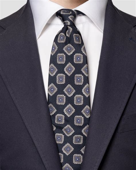 Navy Geometric Silk Twill Tie Eton