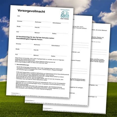 Vorsorgevollmacht PDF Vordruck Kostenlose Vorsorgevollmacht