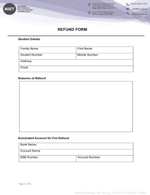 Fillable Online Refund Form Niet Fax Email Print Pdffiller