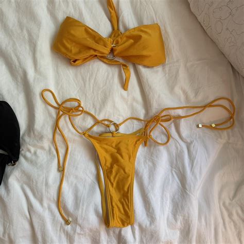 Yellow Strapless Bikini Set Really Cute Tie Up Depop