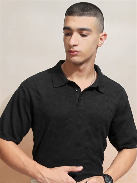 Buy Highlander Black Self Design Polo Collar T-Shirt for Men Online at Rs.749 - Ketch