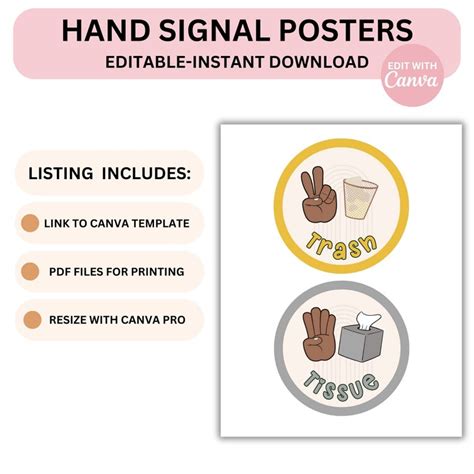 Classroom Hand Signals Poster Display Editable In Canva Boho Modern Classroom Management Teacher