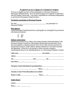 Fillable Online Iuhealth MINOR PARENT GUARDIAN CONSENT FORM IU Health