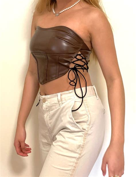 Brown Leather Corset Top Etsy