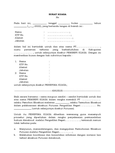 3 Contoh Surat Kuasa Permohonan Eksekusidocx Pdf