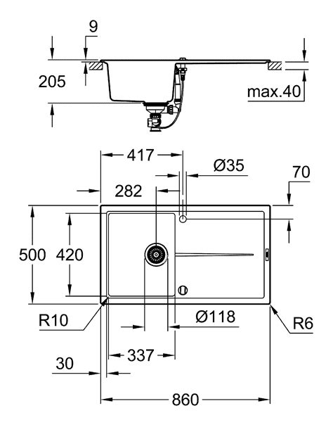 Grohe K Komposit Einbausp Le Mit Abtropffl Che X Mm Granit