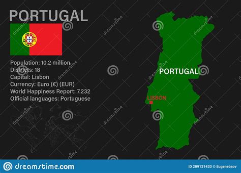 Highly Detailed Portugal Map With Flag Capital And Small Map Of The