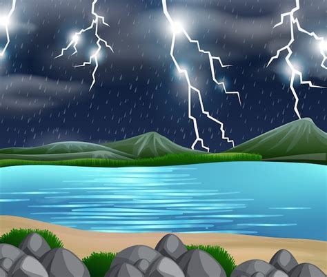 Una Escena De La Naturaleza De La Tormenta Vector Gratis