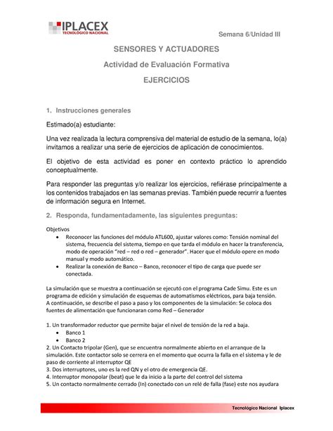 EJERCICIOS SEMANA 6 SENSORES Y ACTUADORES Actividad de Evaluación