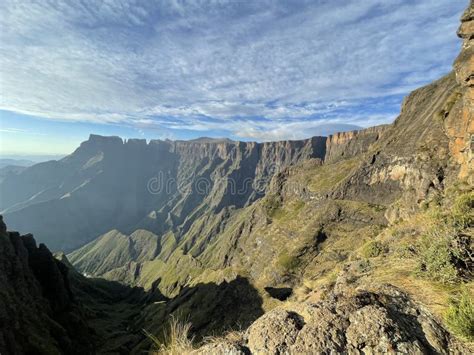 Green Mountains Drakensberg Amphitheatre Tugela Falls Stock Photo ...