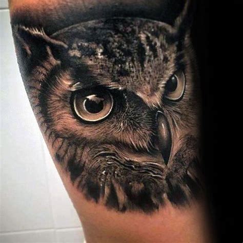 Black And Grey Ultra Realistic Guys 3d Owl Arm Tattoo Designs Mens