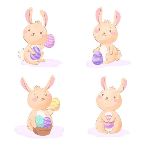 Colecci N De Conejitos De Pascua En Acuarela Vector Gratis