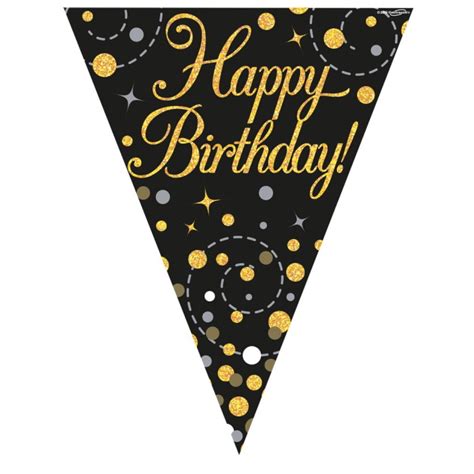 Black Gold Sparkle Happy Birthday Bunting Party Save Smile