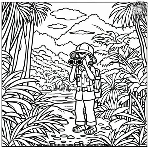 Jungle Explorers With Binoculars Coloring Pages