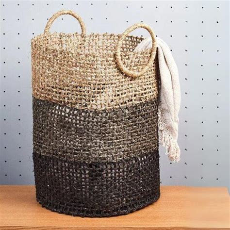 Buy Handmade Sabai Grass Laundry Basket Black Online On Brown Living Baskets And Boxes