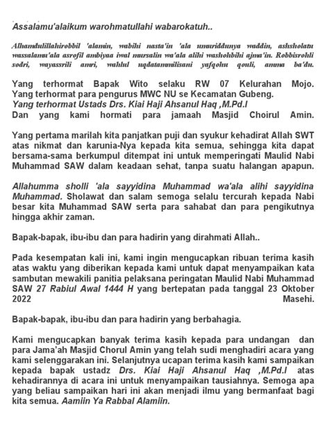 Sambutan Ketua Panitia Maulid Nabi 1444h Pdf