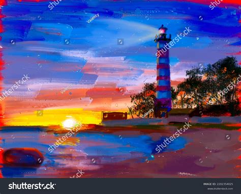 3,473 Lighthouse By The Sea Painting Images, Stock Photos, and Vectors ...