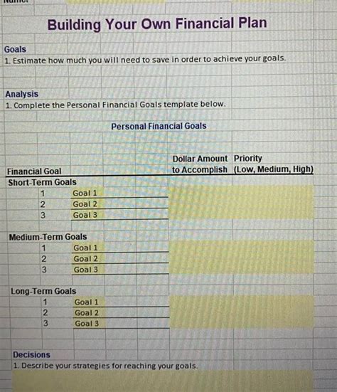 Solved Building Your Own Financial Plan Goals 1 Determine Worksheets Library