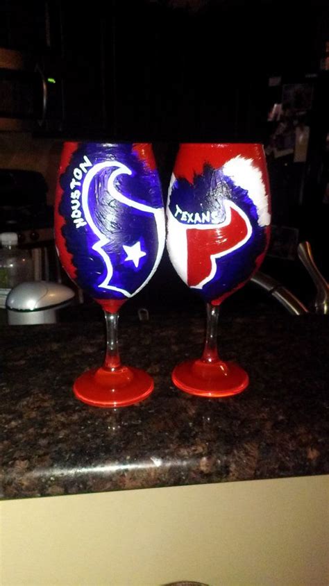 Hand Painted Houston Texans Wine Glasses Set On Etsy Wine