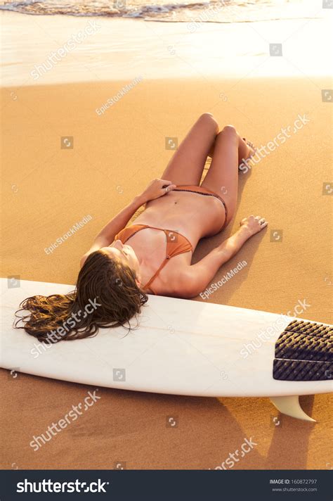 Beautiful Sexy Surfer Girl Bikini On Stock Photo 160872797 Shutterstock