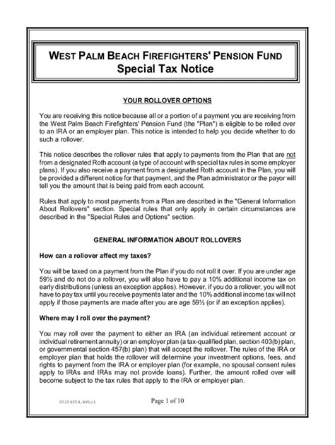 Fillable Online Special Tax Notice Regarding Your Rollover Options Fax