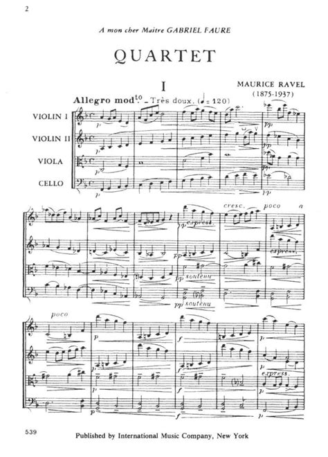 Ravel Quartet F Major Score Sheet Music