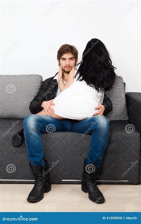 Couple Sex Couch Flirting Man Playful Woman Stock Photo Image Of