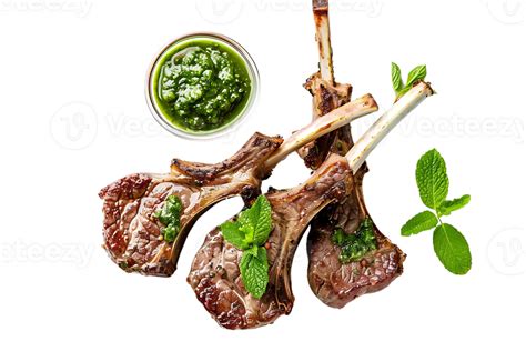 Grilled Lamb Chops With Mint Sauce And Fresh Mint Food Photography