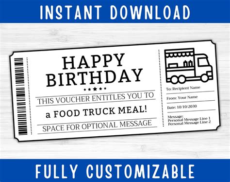 Birthday Food Truck Gift Certificate Card Voucher Template Birthday