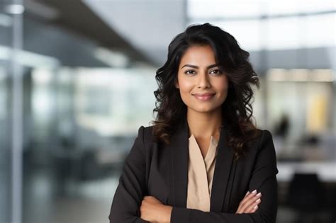 Premium Ai Image A Woman In A Business Suit Stands In Front Of A Window With Her Arms Crossed