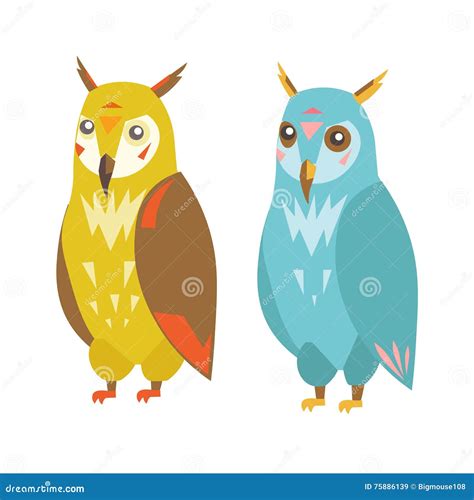 Cute Colorful Owl Set Vector Stock Vector Illustration Of Beak