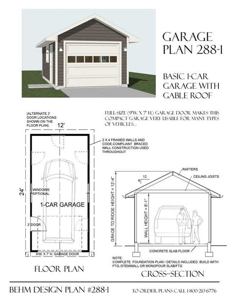 1 Car Basic Garage Plan With One Story 288 1 By Behm Designbehm Garage