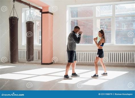 Female Mma Fighter Training Punches Technique Stock Image Image Of