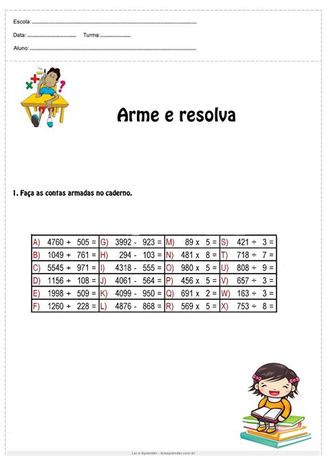 Atividade De Matematica 4 Ano Efetue As Operacoes Ler E Aprender