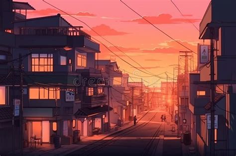 Tokyo Sunset City Anime Style. Generate Ai Stock Illustration ...