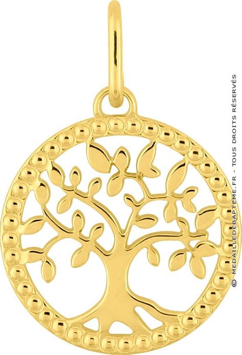 Médaille Arbre de Vie Ajouré Perlé Or jaune