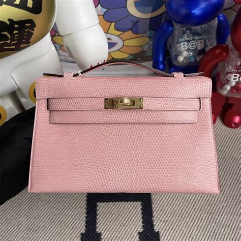 Hermes Minikelly Pochette Lizard Q Rose Sakura Herm S