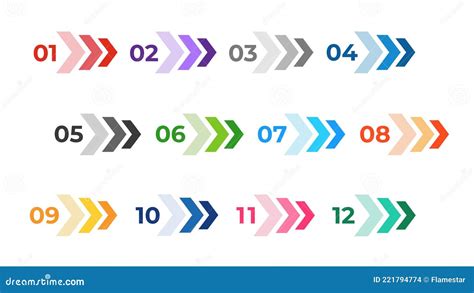 Colourful Arrows Set Isolated On White Direction Number Bullet Points