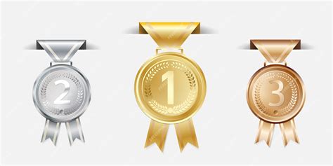 Premium Vector Gold Silver Bronze Champion Medals With Ribbon