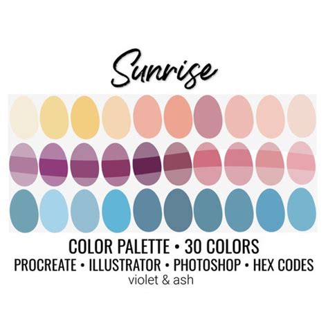 Pastel Sunrise Procreate Palette Color Chart Pastel Etsy