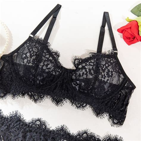 Sexy Lingerie Women Black Lace Underwear Thin Hollow Shaping Back