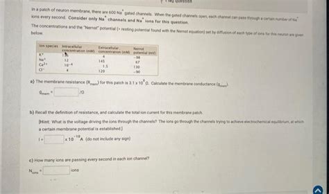 Solved In a patch of neuron membrane, there are 600Na+gated | Chegg.com 